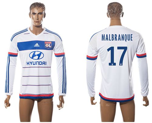 Lyon #17 Malbranque Home Long Sleeves Soccer Club Jersey
